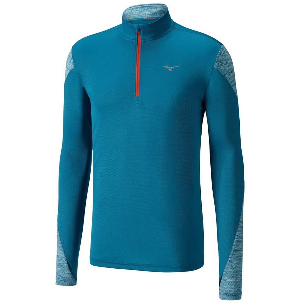 Sudaderas Mizuno ALPHA LONG SLEEVE HALF ZIP 2.0 Hombre Azules España VUNX-31658